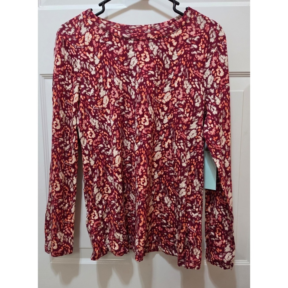 NWT Blue Sol Large Long Sleeve Top Red Orange Abstract Pattern Knit Blouse Large
